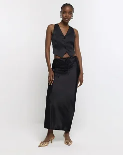 River Island satin waistcoat Black Sale