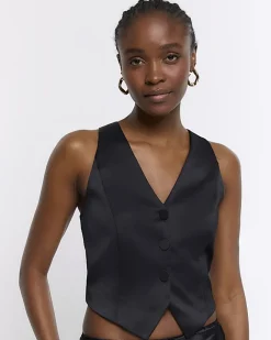 River Island satin waistcoat Black Sale