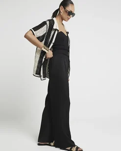 River Island satin wide leg trousers Black Fashion
