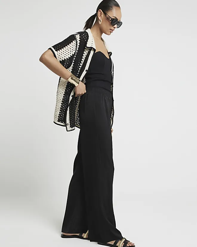 River Island satin wide leg trousers Black Fashion