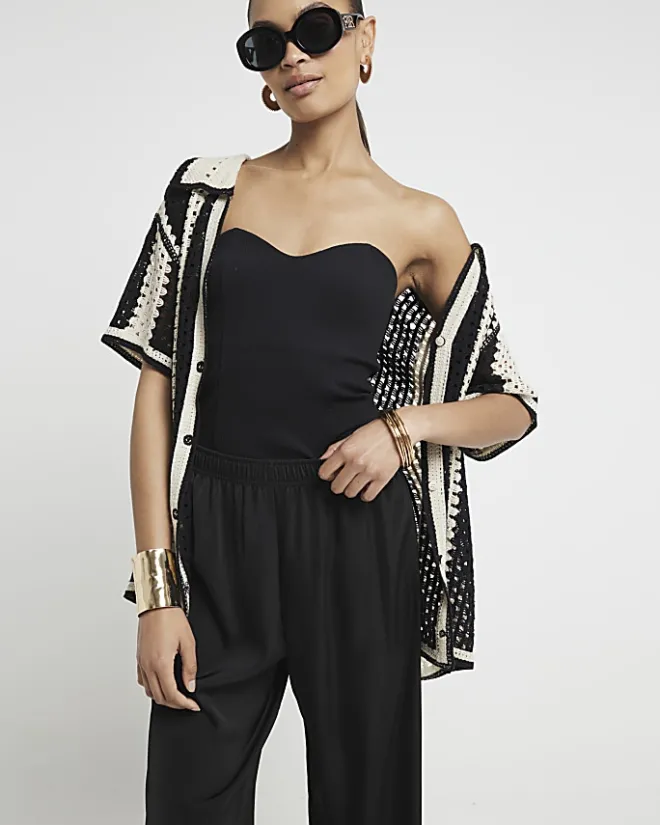 River Island satin wide leg trousers Black Fashion