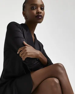 River Island satin wrap mini blazer dress Black Fashion