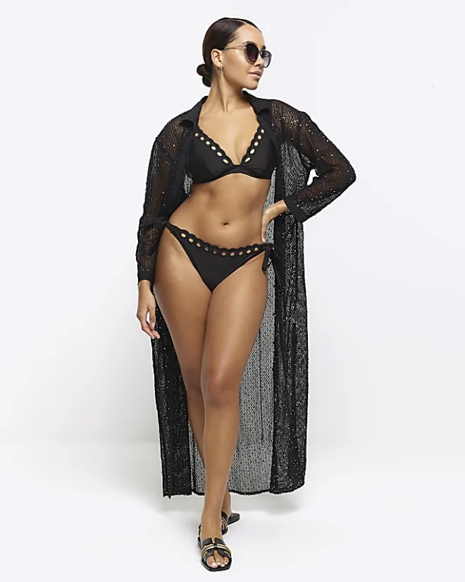 River Island scallop bikini top Black Clearance