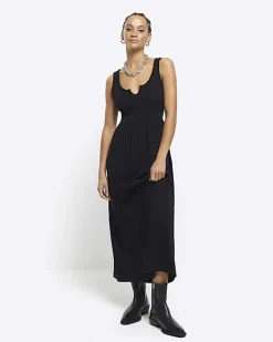 River Island scoop neck skater midi dress Black Fashion