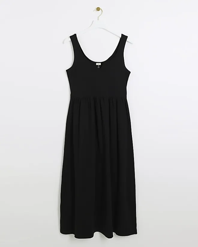 River Island scoop neck skater midi dress Black Fashion