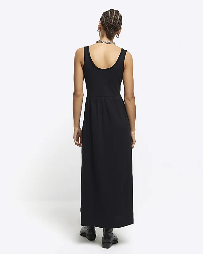 River Island scoop neck skater midi dress Black Fashion