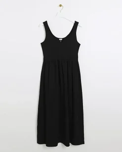River Island scoop neck skater midi dress Black Fashion