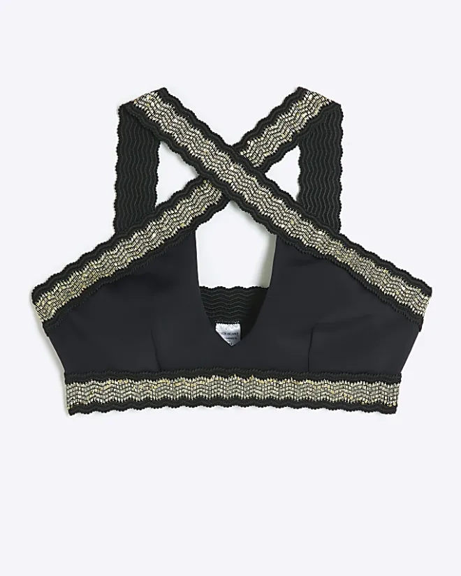 River Island sequin elastic halter bikini top Black Sale