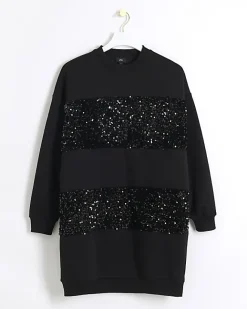River Island sequin sweatshirt mini dress Black Sale