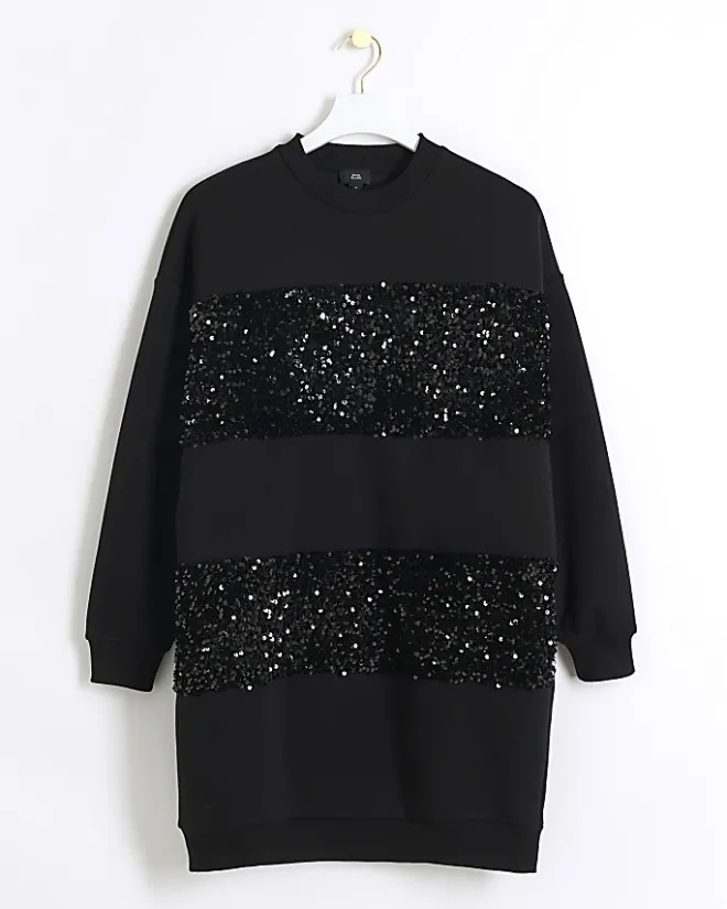 River Island sequin sweatshirt mini dress Black Sale