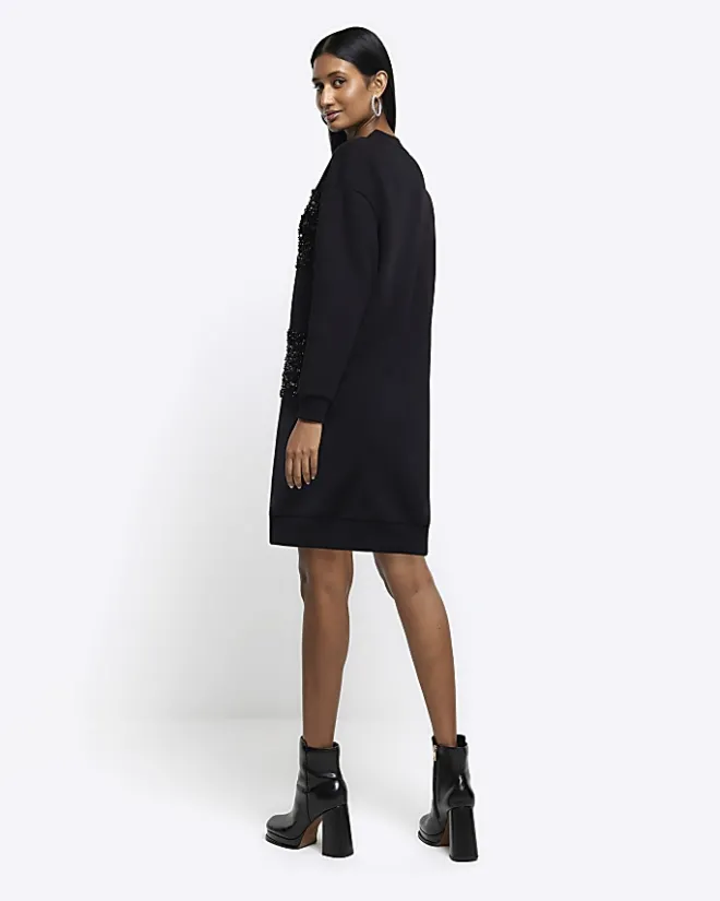 River Island sequin sweatshirt mini dress Black Sale