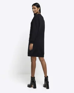 River Island sequin sweatshirt mini dress Black Sale