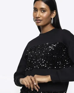 River Island sequin sweatshirt mini dress Black Sale