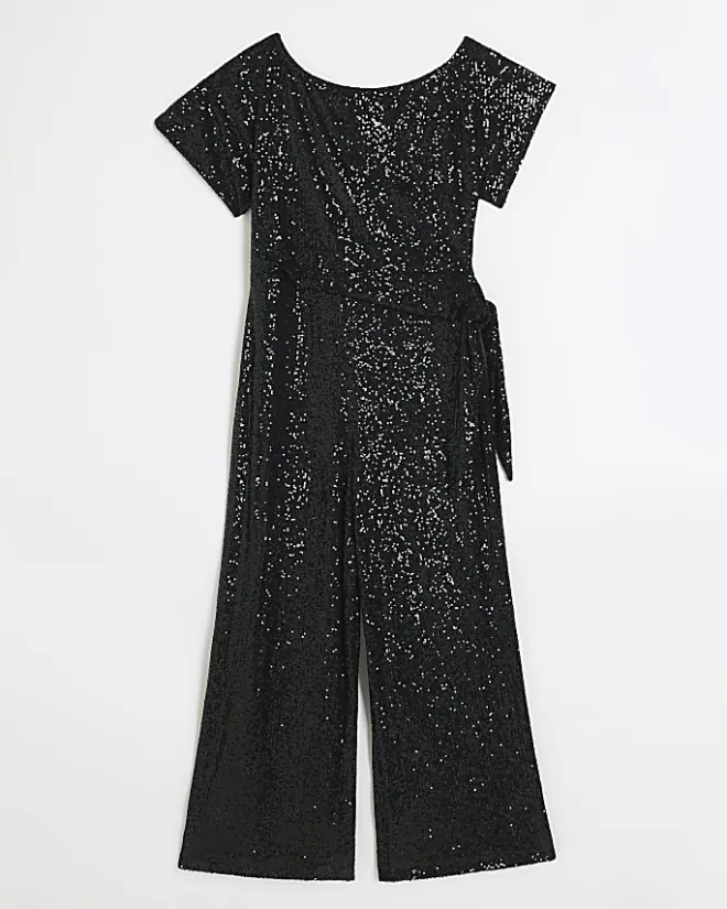 River Island sequin tie side jumpsuit Black Sale