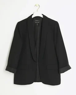 River Island shawl collar roll sleeve blazer Black Clearance