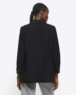 River Island shawl collar roll sleeve blazer Black Clearance