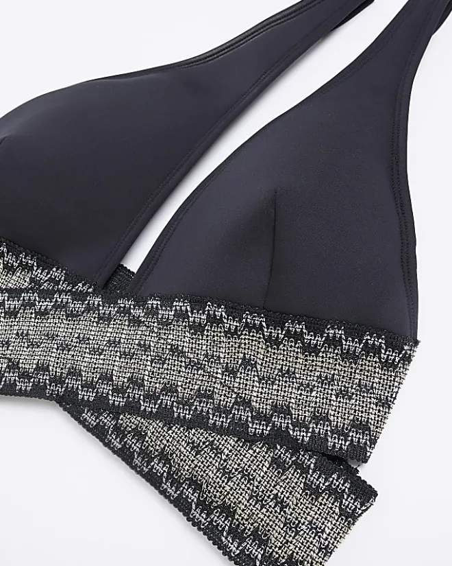 River Island shirred asymmetric bikini top Black Discount