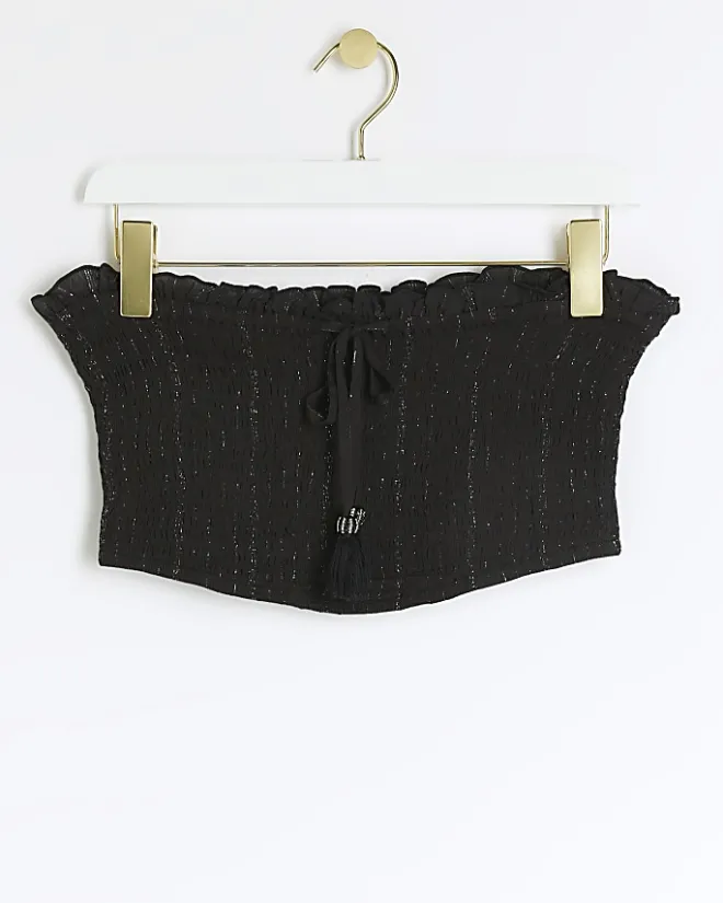 River Island shirred glitter bandeau top Black Discount