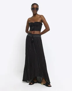 River Island shirred glitter bandeau top Black Discount