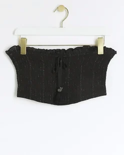 River Island shirred glitter bandeau top Black Discount