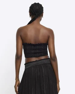 River Island shirred glitter bandeau top Black Discount