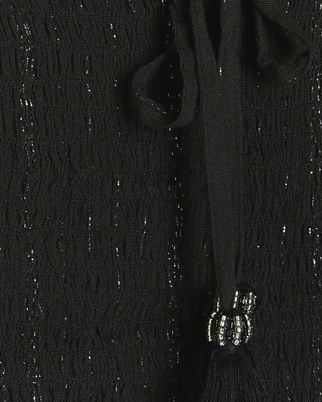 River Island shirred glitter bandeau top Black Discount