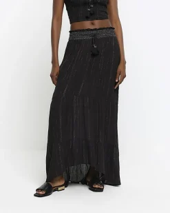 River Island shirred glitter maxi skirt Black Hot