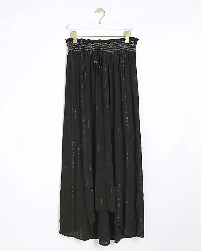 River Island shirred glitter maxi skirt Black Hot