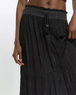 River Island shirred glitter maxi skirt Black Hot