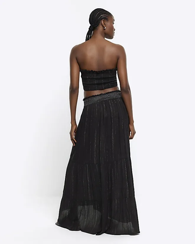 River Island shirred glitter maxi skirt Black Hot