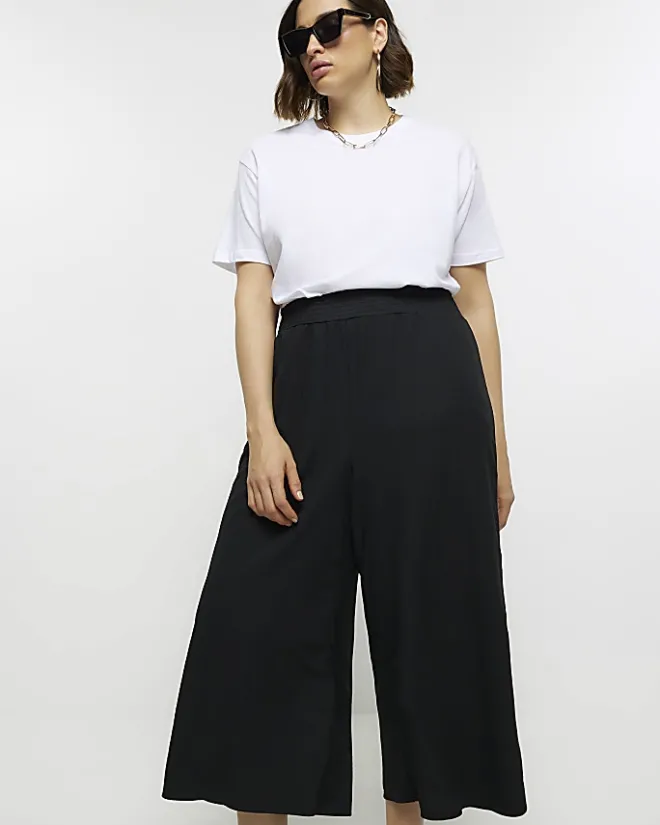 River Island Shirred Waist Culottes Black Hot