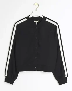 River Island side stripe bomber sweatshirt Black Hot