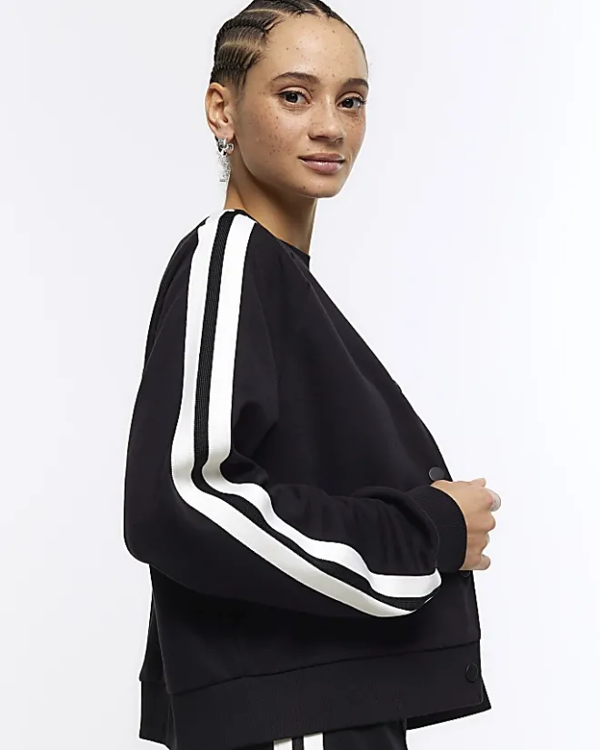 River Island side stripe bomber sweatshirt Black Hot