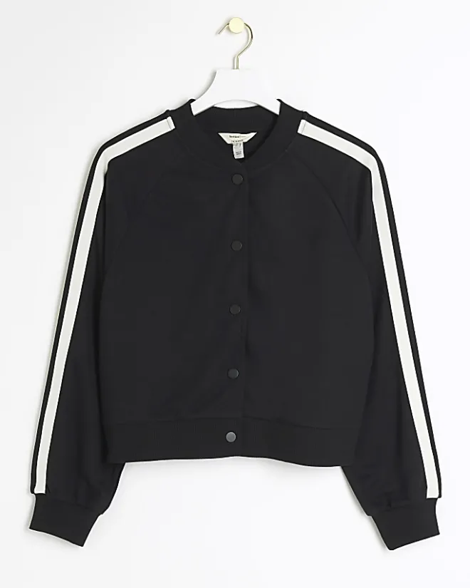 River Island side stripe bomber sweatshirt Black Hot