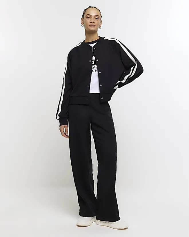 River Island side stripe bomber sweatshirt Black Hot