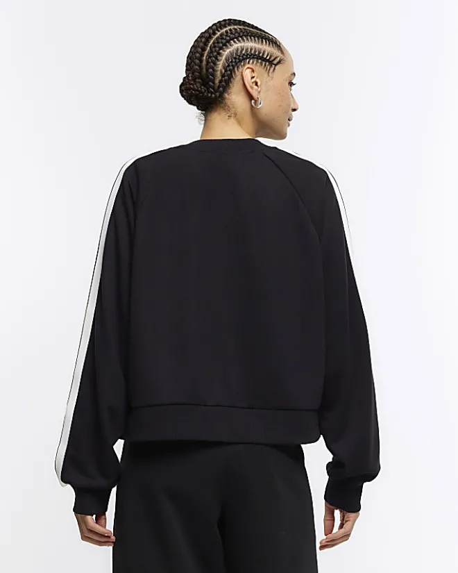River Island side stripe bomber sweatshirt Black Hot