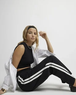River Island side stripe wide leg joggers Black Hot