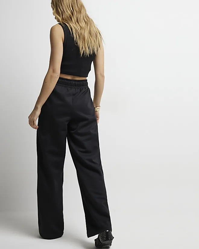 River Island side stripe wide leg joggers Black Hot