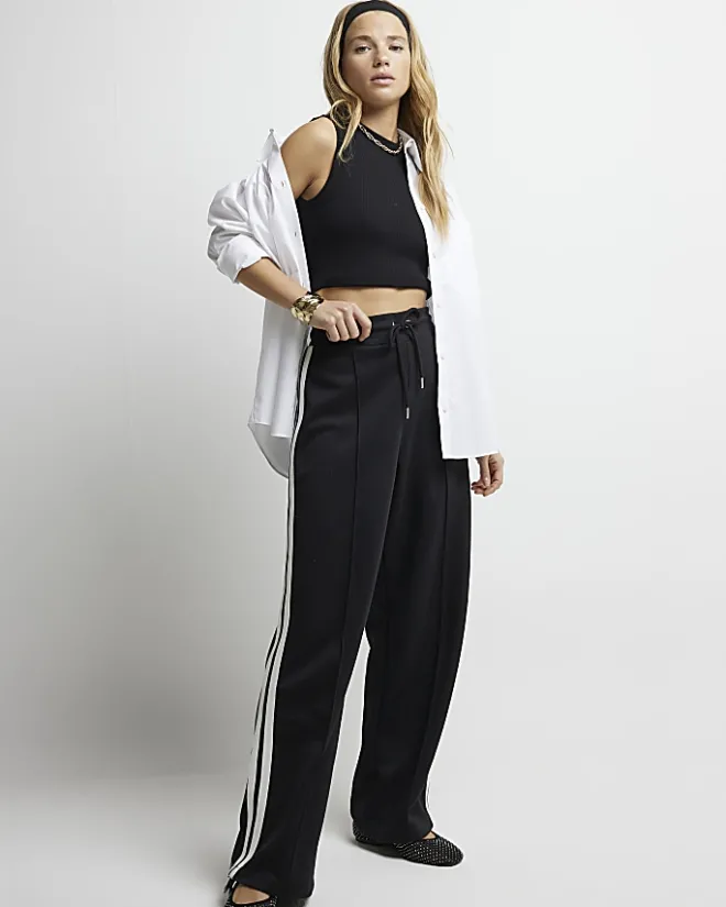 River Island side stripe wide leg joggers Black Hot