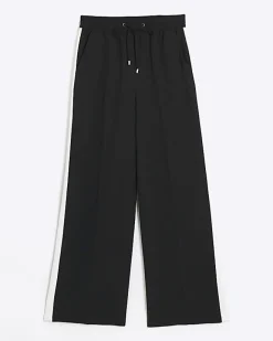 River Island side stripe wide leg joggers Black Clearance