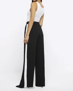 River Island side stripe wide leg joggers Black Clearance