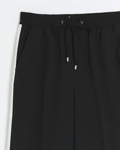 River Island side stripe wide leg joggers Black Clearance