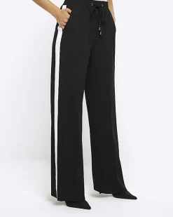 River Island side stripe wide leg joggers Black Clearance