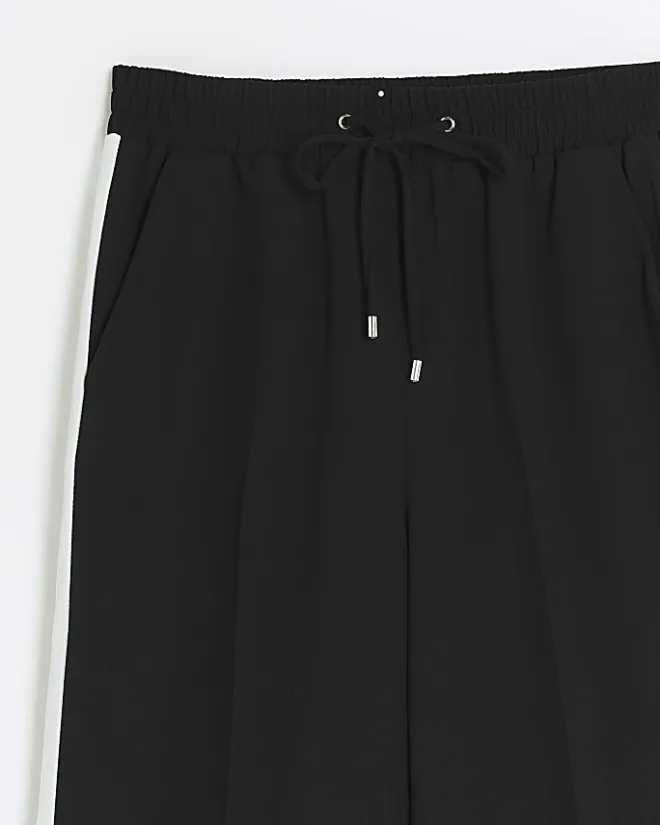 River Island side stripe wide leg joggers Black Clearance