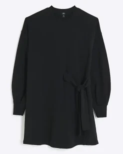 River Island Side Tie Sweat Mini Dress Black Sale