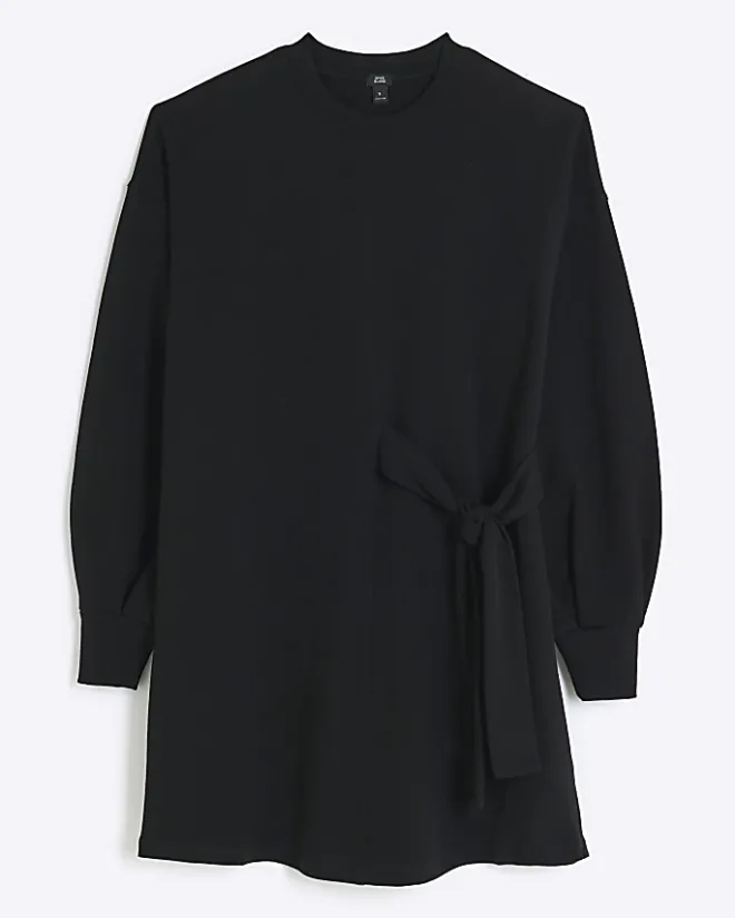 River Island Side Tie Sweat Mini Dress Black Sale