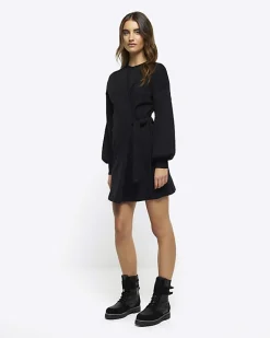 River Island Side Tie Sweat Mini Dress Black Sale