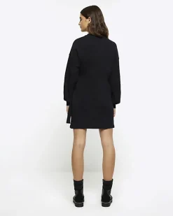 River Island Side Tie Sweat Mini Dress Black Sale