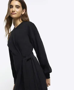 River Island Side Tie Sweat Mini Dress Black Sale