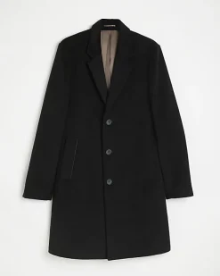 River Island single breasted overcoat Black Outlet